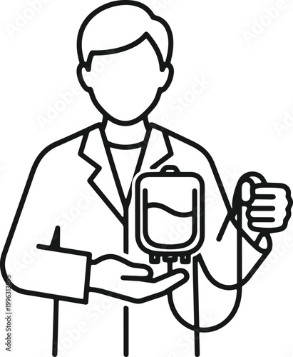 Doctor holding medical drip bag icon vector illustration.