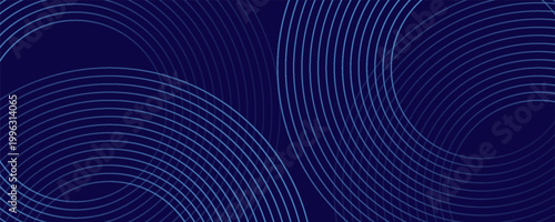 Abstract blue glowing geometric lines on dark blue background. Modern shiny blue circle lines pattern. Futuristic technology concept. Suit for cover, poster, banner, brochure, header, website