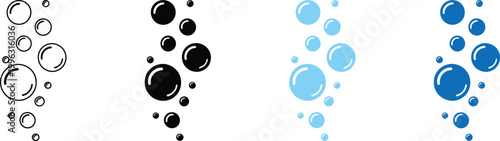 Bubble icons collection with water droplets and foam circles, clean abstract liquid elements, aqua design set, minimal vector illustration