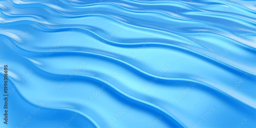 Fototapeta premium A smooth blue silk background features flowing liquid waves and a soft satin texture with elegant light patterns for a wavy motion fabric design
