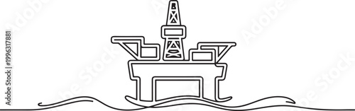 Offshore platforms are large structures used in the oil and gas industry to extract petroleum resources from beneath the ocean. one line art icon drawing vector