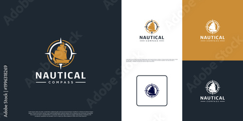 Silhouette logo of a sailing ship with the concept of travel, direction, graphic vector inspiration.