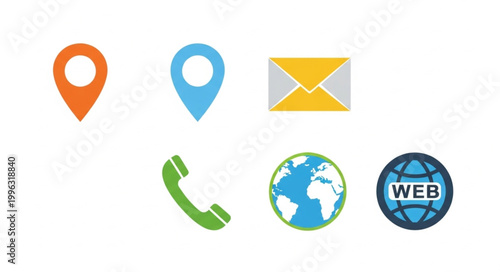 Web and communication icons on screen.