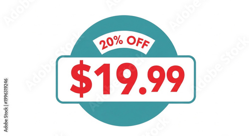 Discount, sale, promotional badge, 20 percent off, price tag, vector label