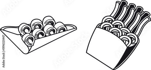 French Fries Vector Illustration – Black and White Crispy Fries Fast Food Icon Set