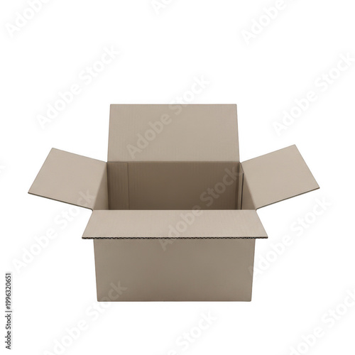 Open cardboard box with flaps unfolded