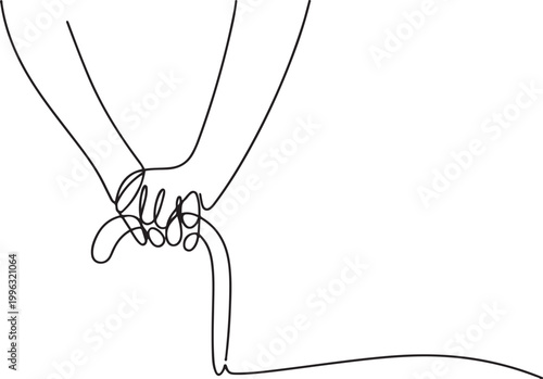an elderly person's arms and holding a cane. one line art icon drawing vector