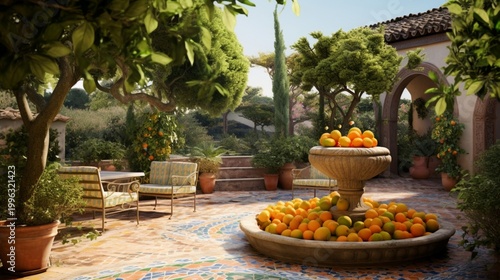 tropical garden with palm trees