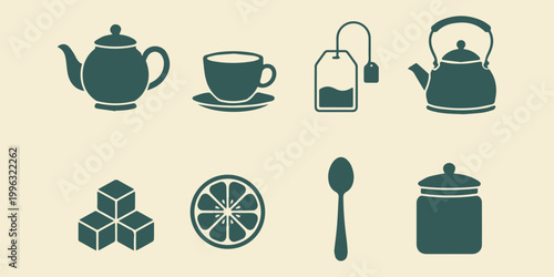 Tea and Beverage Elements Vector Set, Flat Minimal Drink Collection