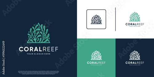 logo for the preservation and protection of marine life with an abstract concept of coral reefs, beauty, vector graphic illustration.