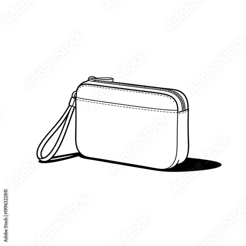 A minimalist line art illustration of a small leather purse