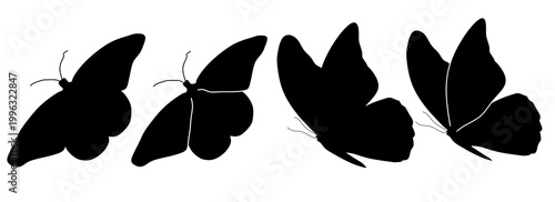 butterfly silhouette vector collection. black butterfly icons isolated on white background. flying insects silhouettes. spring nature elements. elegant butterfly wing shapes