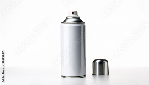 clean white aerosol spray can with shiny silver cap and base isolated