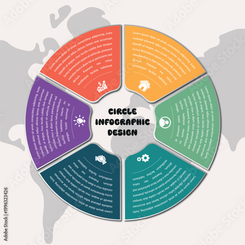Circular Infographic Design with 6 Steps or Options for Business Presentation