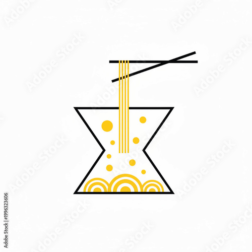 Hourglass icon with yellow sand drops, striped stream lines, and simple geometric outline featuring timer, countdown, time with deadline and progress
