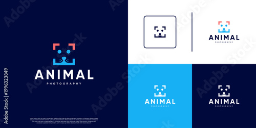 Abstract photography frame logo with dog head concept, digital photo and video services, graphic design template.