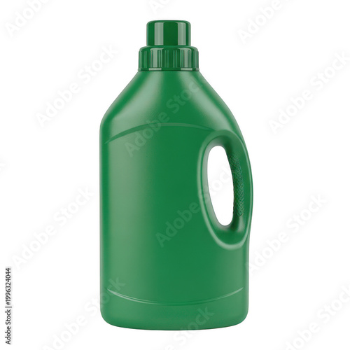 Green plastic laundry detergent bottle with handle