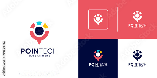 Abstract logo of location pin, with technology concept, digital search service, vector design template.