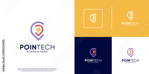 Location logo with modern technology concept, place indicator, sign, vector graphic illustration.