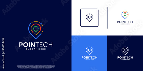 abstract logo of location pin line shape, high accuracy technology, location based service, graphic design illustration.