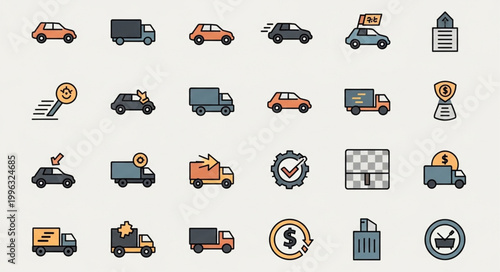 Truck icons for logistics and transport.