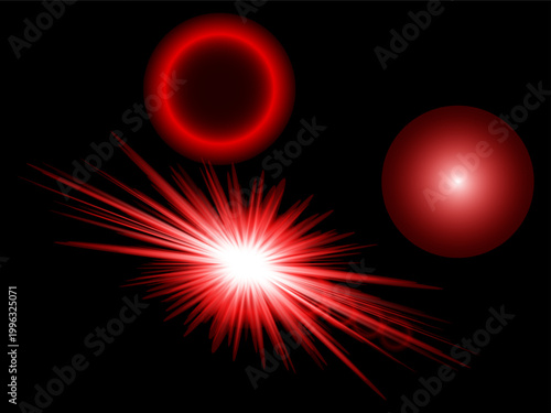 Red cosmic explosion with bright light flare and nebula rings
