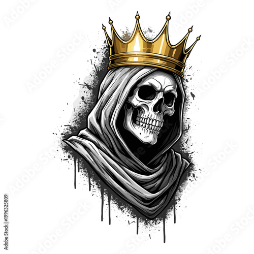 Golden Crowned Skull in Hood Illustration