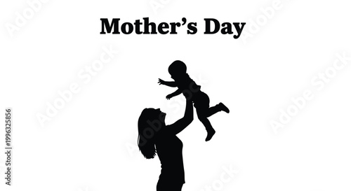 Silhouette of a mother joyfully tossing her baby in the air celebrating mother's day