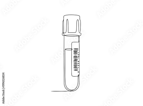 Single blood sample tube. Continuous line art illustration. Medical diagnostic concept