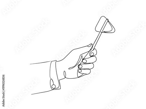 Doctor hand holding reflex hammer medical instrument. Continuous one line drawing vector illustration