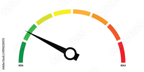 Speed metering icon isolated on white background. vector illustration modern flat design. Minimum and maximum measuring dial. Colorful infographic gauge sign. car performance measurement symbol.
