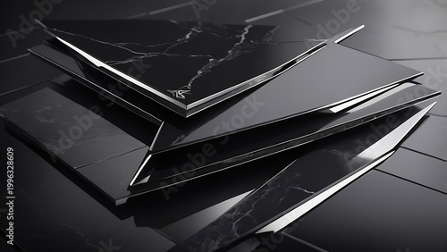Asymmetrical Sharp Angles Of Ultra Dark Obsidian Minimalist Slabs