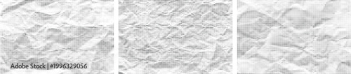 Set of crinkled paper halftone textures isolated on transparent background for modern graphic design and background patterns vector illustration collection.