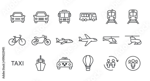 Transportation icons on white background.
