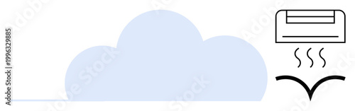 Climate control, air cooling, environmental technology, fresh air, HVAC systems, bird fly. A cloud shape and conditioner with warm air lines. Climate control and air cooling concepts