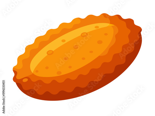 Golden baked pastry with scalloped edge on white background
