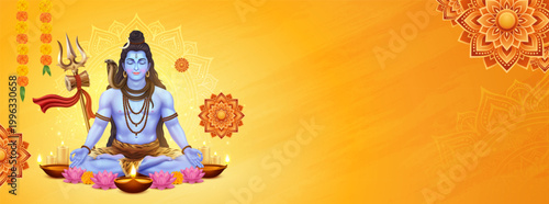 Lord Shiva Meditation Festival Banner Vector