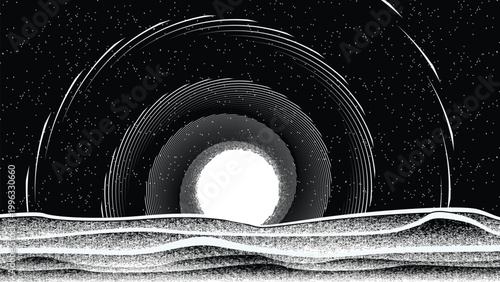 Stars and exoplanet in outer space. Futuristic landscape, with lines . Night landscape with starry sky .Vector illustration