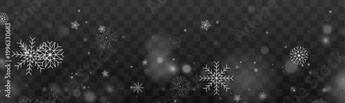 Snowflakes glow with soft crystal shimmer. Gentle drift creates calm winter elegance. Perfect design element for festive banners and visuals. Vector