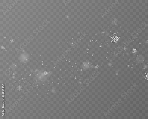 Floating snowflakes sparkle in bright frosty light. Gentle motion creates magical festive design. Perfect design element for winter graphics and banners. Vector