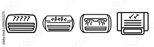 Minimal outline  airflow control system icon set in editable stroke style. Air conditioning icon set.