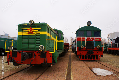 Old brightly painted commuter train. Train. Travel.