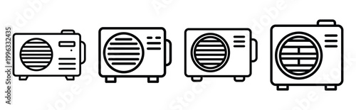 Minimal outline  compact ac unit icon set in editable stroke style. Air conditioning icon set.