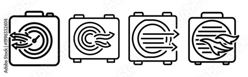 Minimal outline  cooling airflow measurement icon set in editable stroke style. Air conditioning icon set.