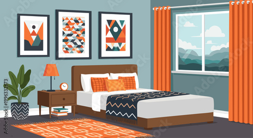 Bedroom neatly arranged with bed and decor in interior