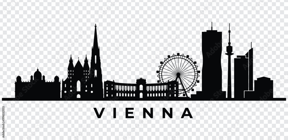 Fototapeta premium Vienna city skyline silhouette with famous landmarks and ferris wheel