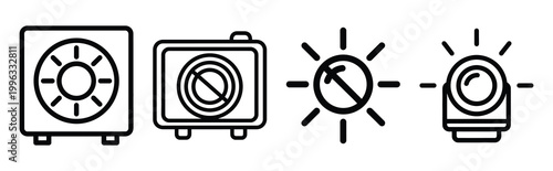 Minimal outline  cooling indicator light icon set in editable stroke style. Air conditioning icon set.