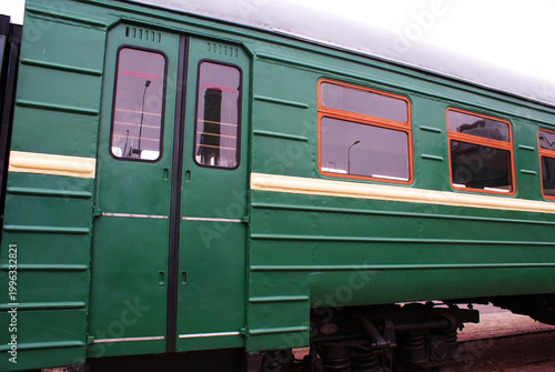 Old brightly painted commuter train. Train. Travel.