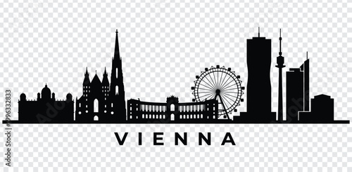 Vienna city skyline silhouette with famous landmarks and ferris wheel