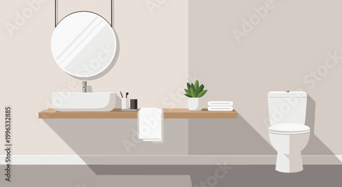 Bathroom sink and toilet in minimalist modern vanity setting